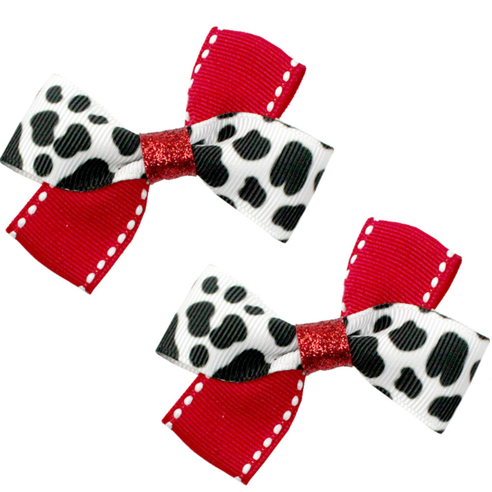 Wholesale 5pcs Cow Pattern Black and White Cow Pattern 4-inch Children's Bow Hairpin